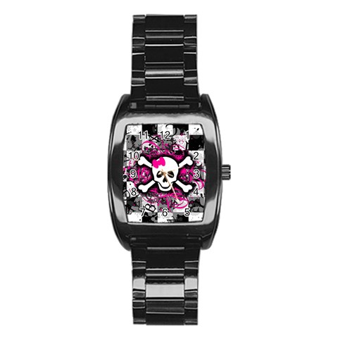 Splatter Girly Skull Stainless Steel Barrel Watch from ArtsNow.com Front