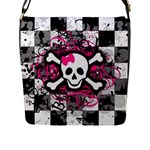 Splatter Girly Skull Flap Closure Messenger Bag (L)