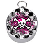 Splatter Girly Skull Silver Compass