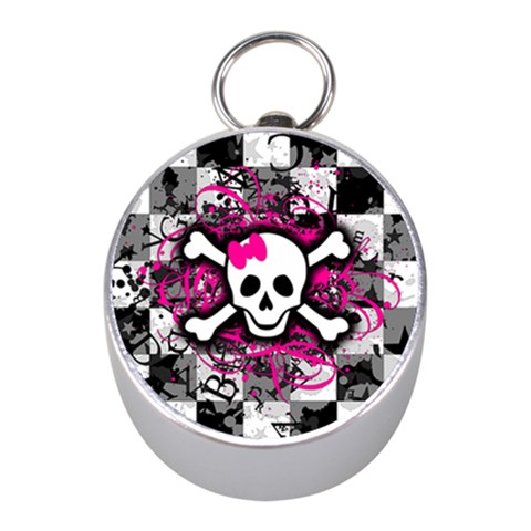 Splatter Girly Skull Silver Compass (Mini) from ArtsNow.com Front