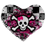 Splatter Girly Skull Large 19  Premium Flano Heart Shape Cushion