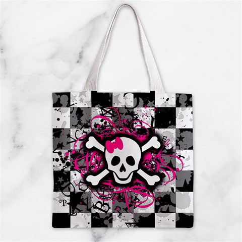 Splatter Girly Skull Zipper Grocery Tote Bag from ArtsNow.com Front
