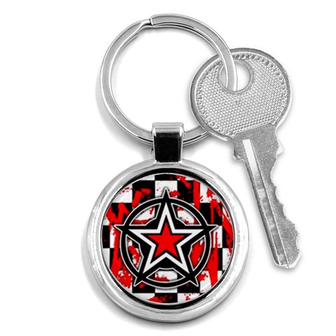 Star Checkerboard Splatter Key Chain (Round) from ArtsNow.com Front
