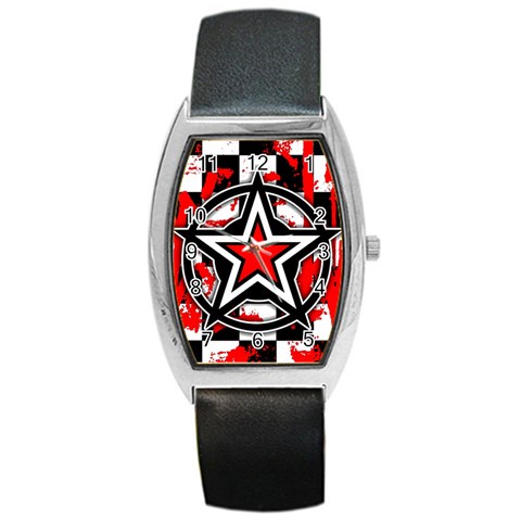 Star Checkerboard Splatter Barrel Style Metal Watch from ArtsNow.com Front