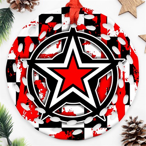 Star Checkerboard Splatter Round Filigree Ornament (Two Sides) from ArtsNow.com Front