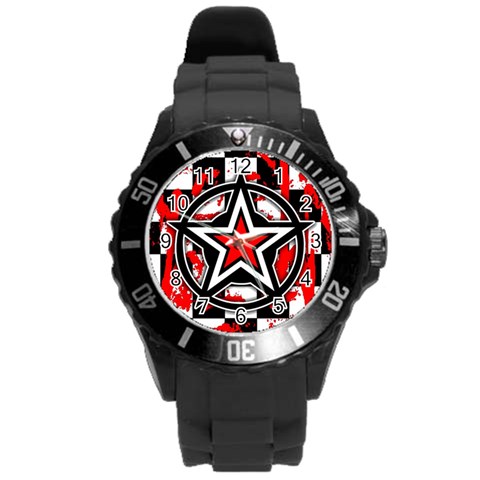 Star Checkerboard Splatter Round Plastic Sport Watch (L) from ArtsNow.com Front