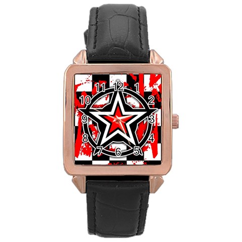 Star Checkerboard Splatter Rose Gold Leather Watch  from ArtsNow.com Front
