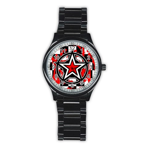Star Checkerboard Splatter Stainless Steel Round Watch from ArtsNow.com Front