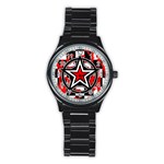 Star Checkerboard Splatter Stainless Steel Round Watch