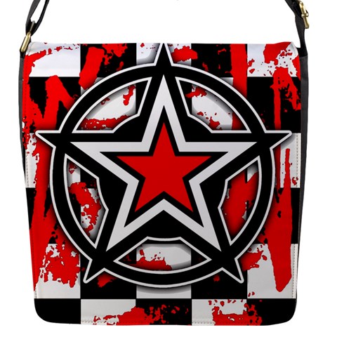 Star Checkerboard Splatter Flap Closure Messenger Bag (S) from ArtsNow.com Front