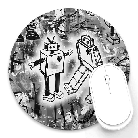 Robot Love Round Mousepad from ArtsNow.com Front