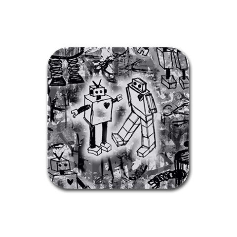 Robot Love Rubber Square Coaster (4 pack) from ArtsNow.com Front