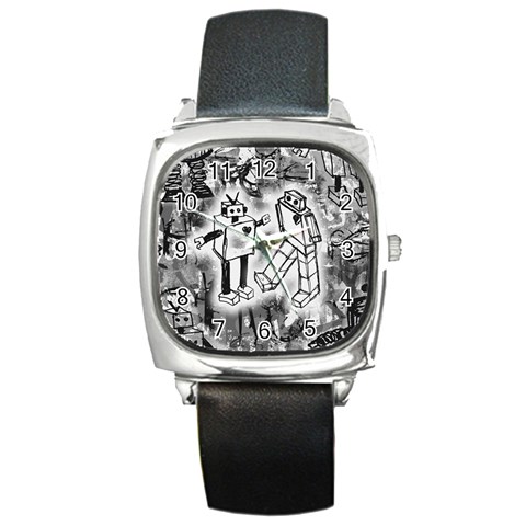 Robot Love Square Metal Watch from ArtsNow.com Front
