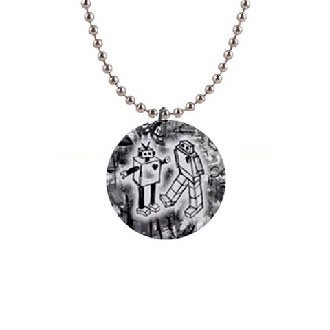 Robot Love 1  Button Necklace from ArtsNow.com Front