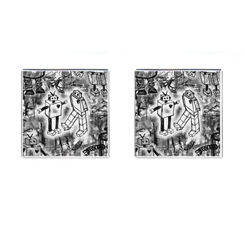 Robot Love Cufflinks (Square) from ArtsNow.com Front(Pair)