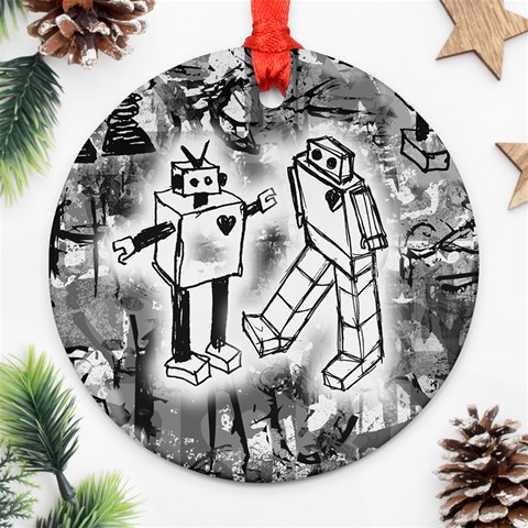 Robot Love Round Ornament (Two Sides) from ArtsNow.com Front