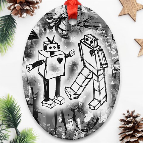 Robot Love Oval Ornament (Two Sides) from ArtsNow.com Back