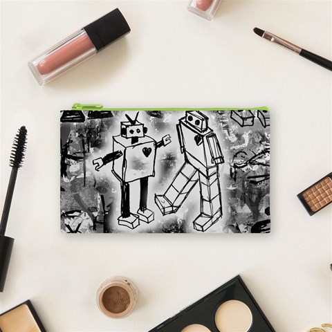 Robot Love Cosmetic Bag (Small) from ArtsNow.com Front