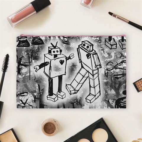 Robot Love Cosmetic Bag (Large) from ArtsNow.com Front