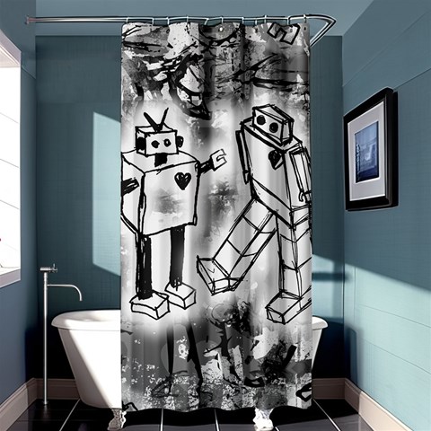 Robot Love Shower Curtain 36  x 72  (Stall) from ArtsNow.com Curtain(36 X72 ) - 33.26 x66.24  Curtain(36 X72 )