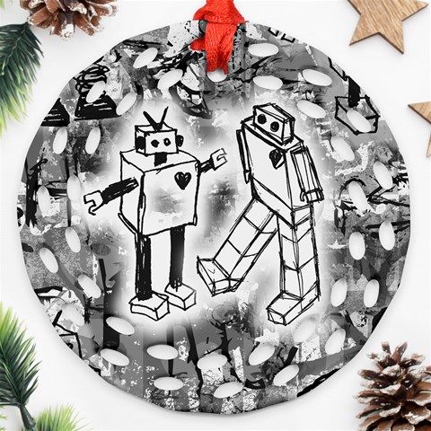 Robot Love Round Filigree Ornament (Two Sides) from ArtsNow.com Front