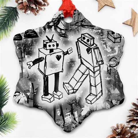Robot Love Snowflake Ornament (Two Sides) from ArtsNow.com Back