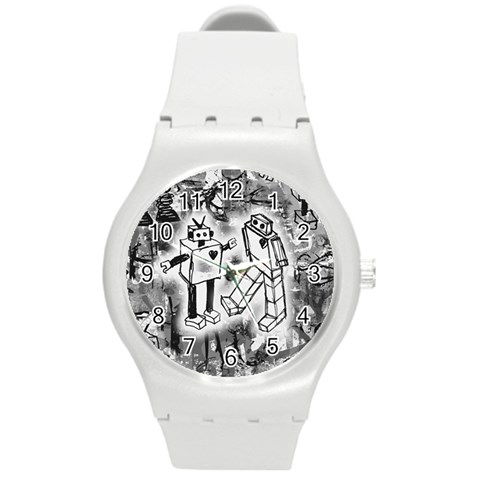 Robot Love Round Plastic Sport Watch (M) from ArtsNow.com Front