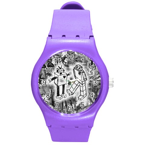 Robot Love Round Plastic Sport Watch (M) from ArtsNow.com Front