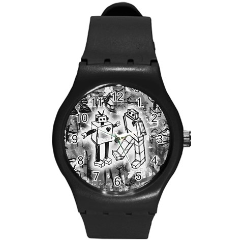 Robot Love Round Plastic Sport Watch (M) from ArtsNow.com Front