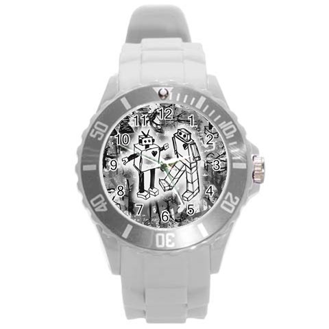 Robot Love Round Plastic Sport Watch (L) from ArtsNow.com Front