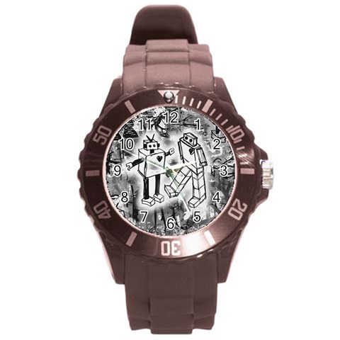Robot Love Round Plastic Sport Watch (L) from ArtsNow.com Front