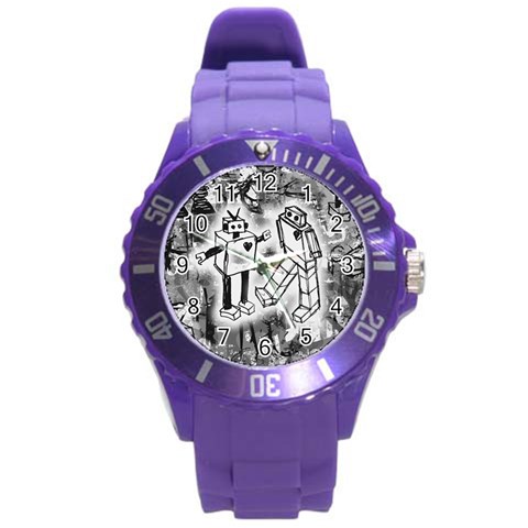 Robot Love Round Plastic Sport Watch (L) from ArtsNow.com Front