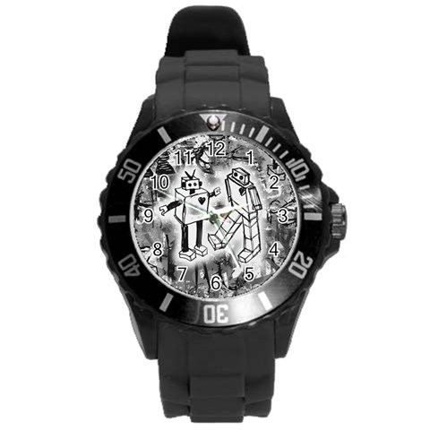 Robot Love Round Plastic Sport Watch (L) from ArtsNow.com Front