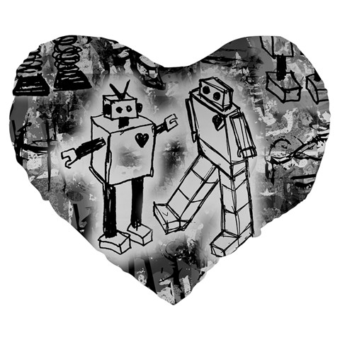 Robot Love Large 19  Premium Heart Shape Cushion from ArtsNow.com Front