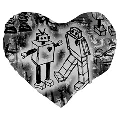 Robot Love Large 19  Premium Heart Shape Cushion from ArtsNow.com Front
