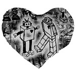 Robot Love Large 19  Premium Heart Shape Cushion