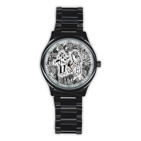 Robot Love Stainless Steel Round Watch from ArtsNow.com Front