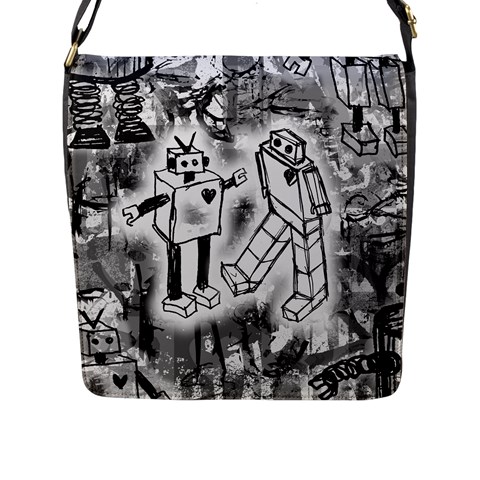 Robot Love Flap Closure Messenger Bag (L) from ArtsNow.com Front