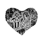 Robot Love Standard 16  Premium Flano Heart Shape Cushion 