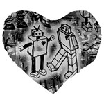 Robot Love Large 19  Premium Flano Heart Shape Cushion
