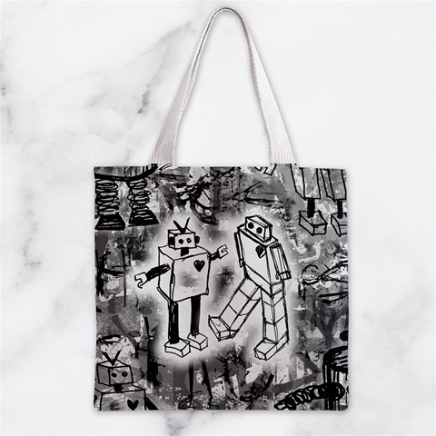 Robot Love Zipper Grocery Tote Bag from ArtsNow.com Front