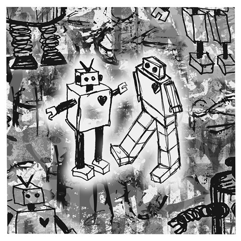 Robot Love Wooden Puzzle Square from ArtsNow.com Front