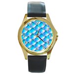 Mermaid Tail Blue Round Gold Metal Watch