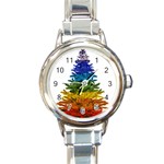 rainbow christmas tree Round Italian Charm Watch