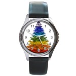 rainbow christmas tree Round Metal Watch