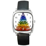 rainbow christmas tree Square Metal Watch