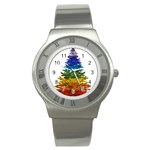 rainbow christmas tree Stainless Steel Watch