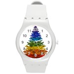 rainbow christmas tree Round Plastic Sport Watch (M)