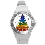rainbow christmas tree Round Plastic Sport Watch (L)