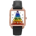 rainbow christmas tree Rose Gold Leather Watch 